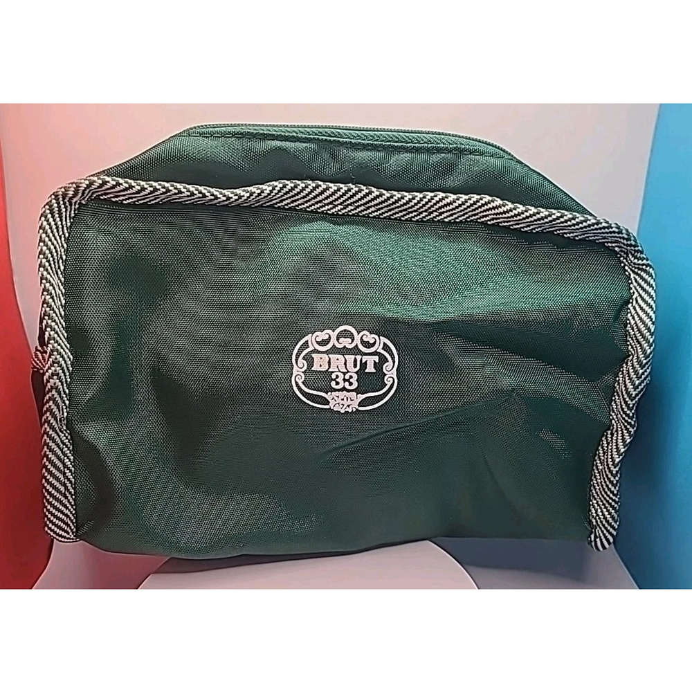 Brut 33 Toiletry Travel Pouch Clutch Bag Green Zippered Closure
